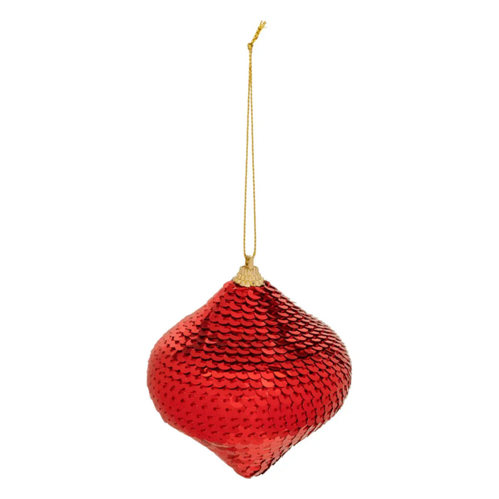 Sujet forme oignon sequins polystyrène D.8cm rouge