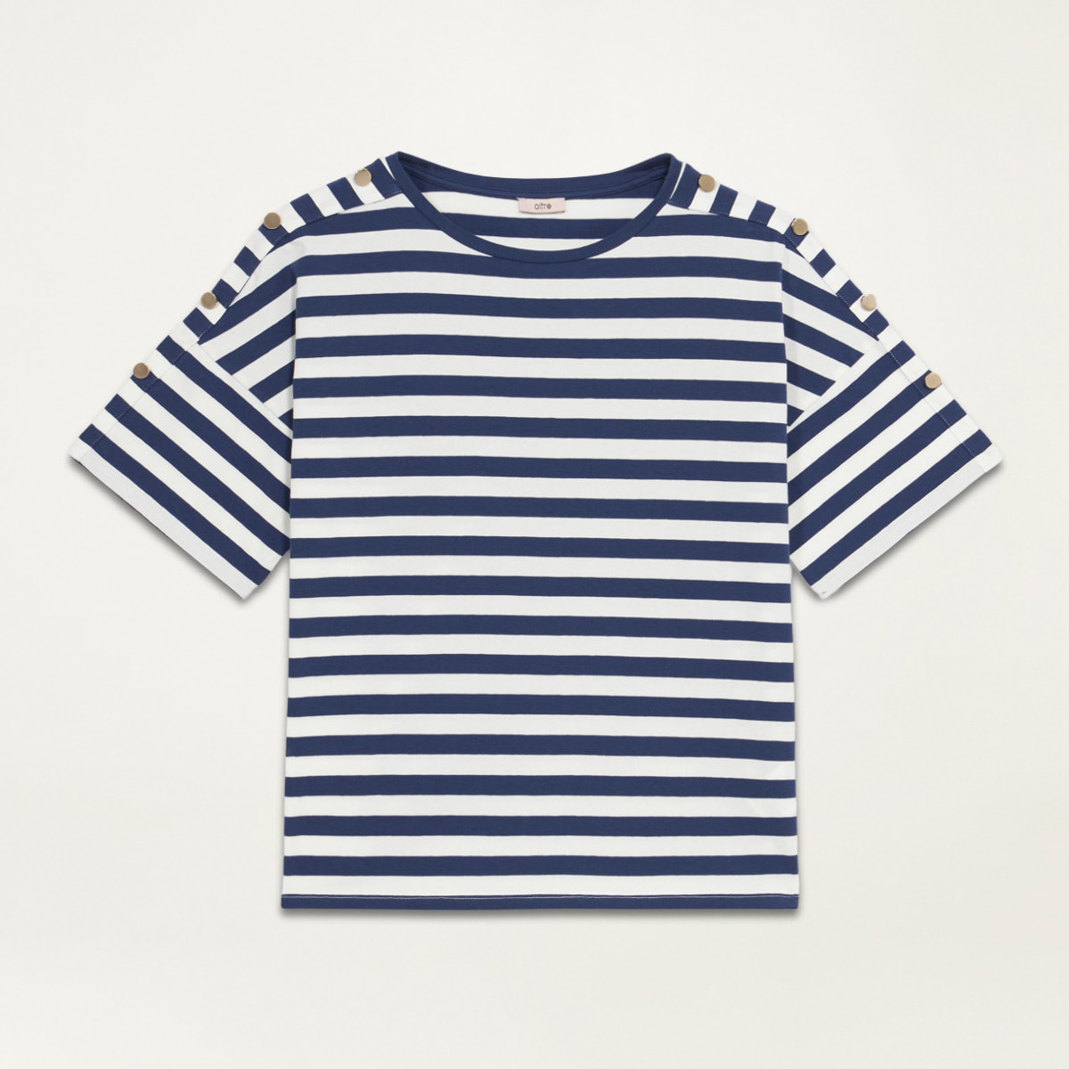 Oltre - T-shirt misto cotone a righe - Blu