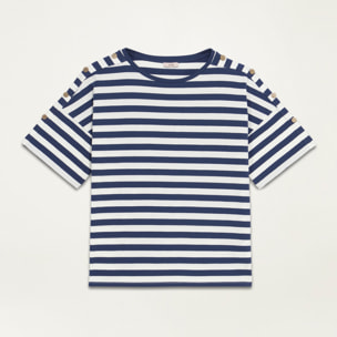 Oltre - T-shirt misto cotone a righe - Blu