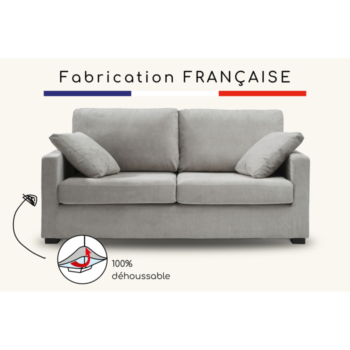 Canapé 3 pl LYS 175 cm fixe tissu Moderne Silver - 100% déhoussable - Fabriqué en France