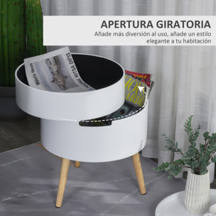Mesa Auxiliar de Salón Moderna Mesita de Noche con Tapa Extraíble 2 Espacios de Almacenamiento y Patas de Madera para Dormitorio Sofá Esquina Ø38x48,3 cm