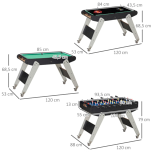 Mesa Multijuegos 6 en 1 con Ruedas Billar Futbolín PingPong Hockey 120x88x79 cm