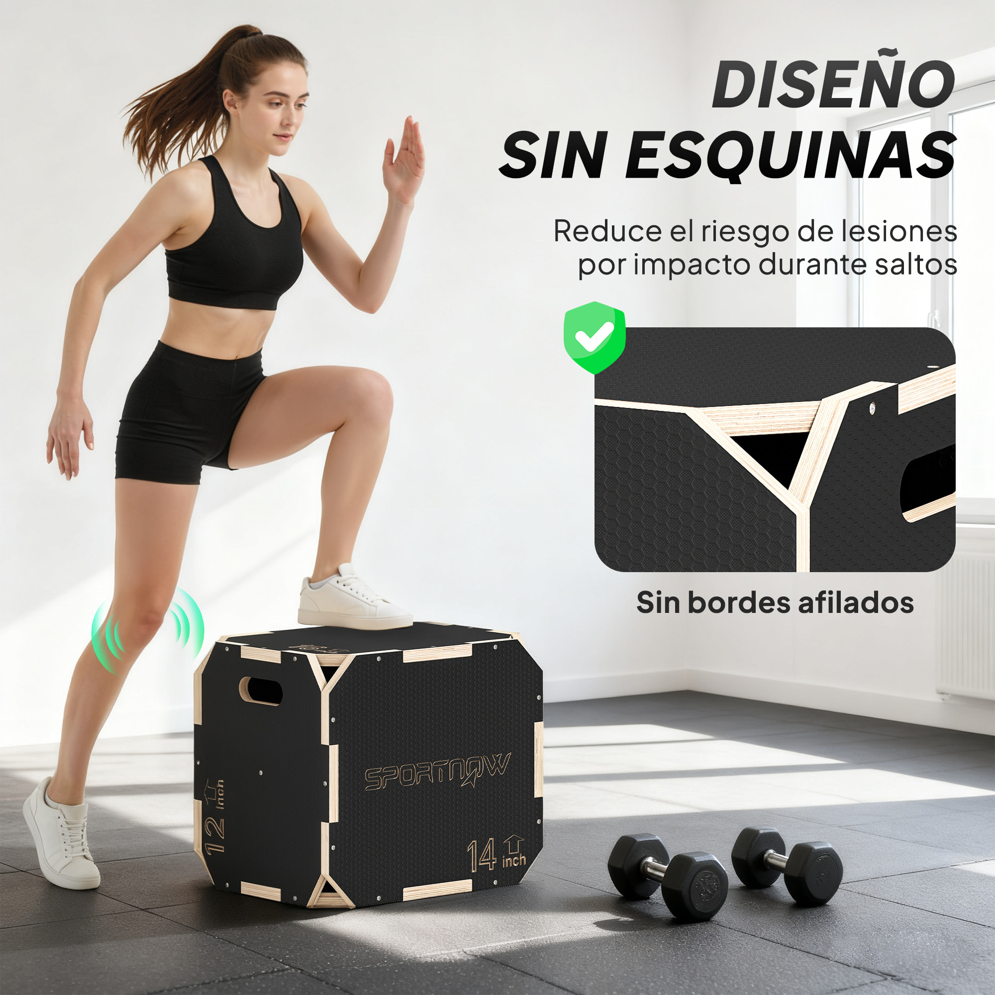 Cajón Pliométrico de Madera 3 en 1, Plataforma de Caja Pliométrica con 3 Alturas Ajustables 41/36/31 cm, Asas, sin Esquinas, Entrenamiento de Salto, Fuerza, para Casa, Gimnasio y Exterior