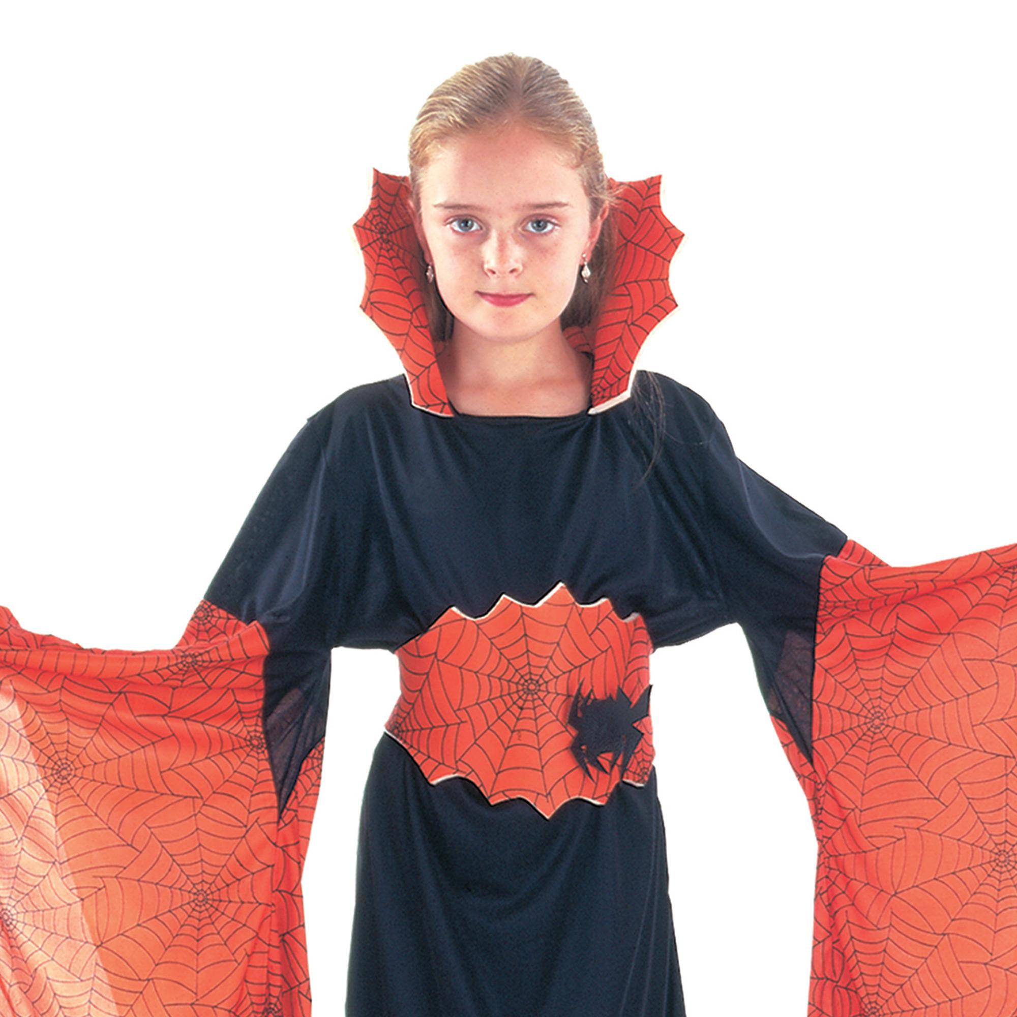 Abito Strega Spiderella Costume Halloween Rosso Nero Bambina