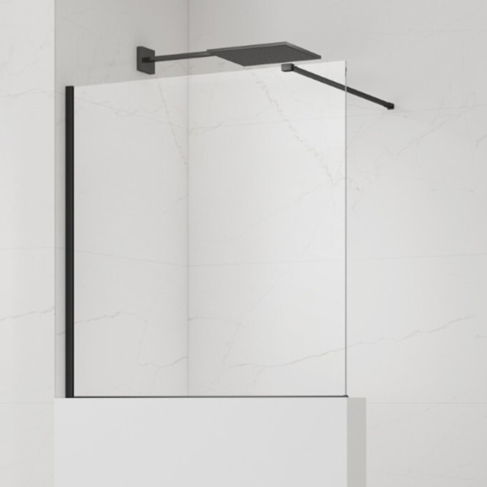 Pare-muret 110x100cm Paroi en verre Crystal Glass® 8 mm anticalcaire, avec bras et profilés noir mat (SATBWIS110PRC)