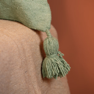 Housse de coussin en laine à pompons - Vert