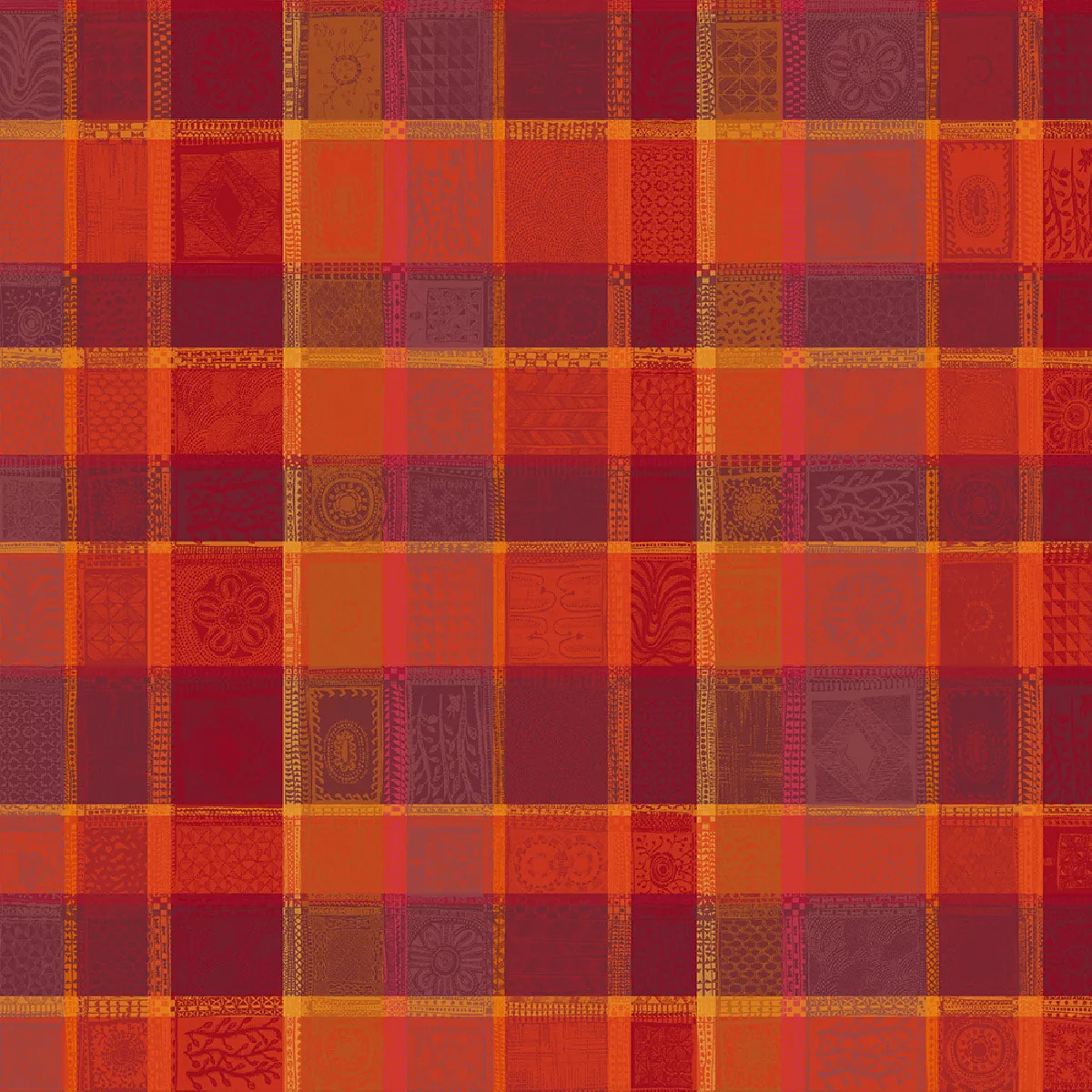 Nappe pur coton motif jacquard orange rouge Mille wax ketchup