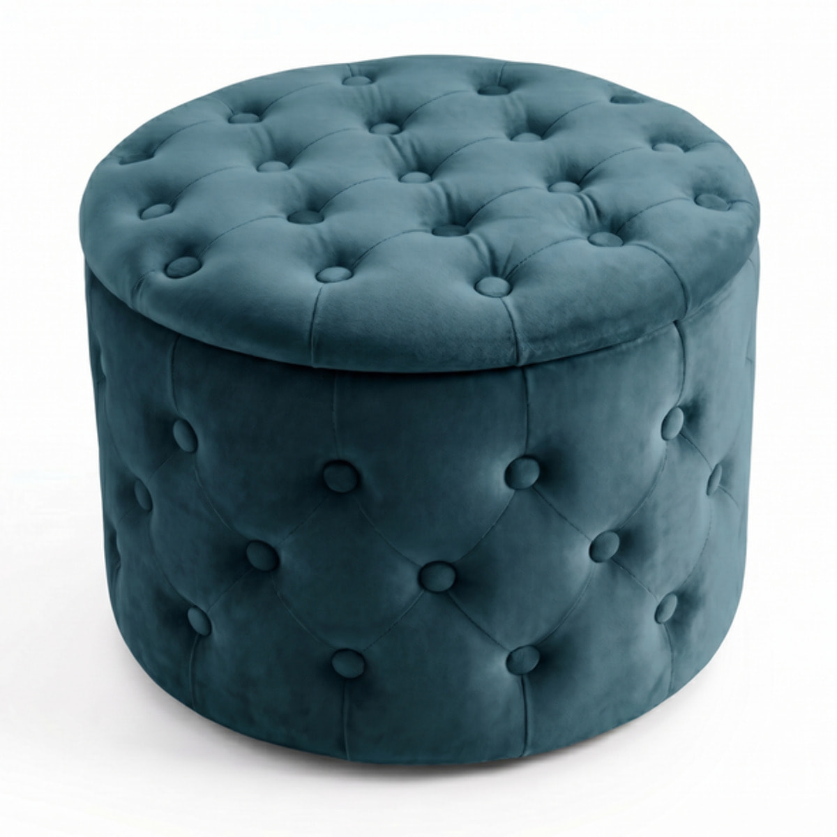 Pouf contenitore rotondo in velluto trapuntato Ø54x40 cm, pouf imbottito con vano portaoggetti e coperchio, design Chesterfield elegante per salotto camera da letto ingresso, seduta decorativa con tasche interne
