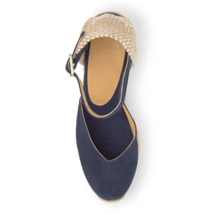 Alpargata de cuña 8 cm en lona de algodón con lazo al tobillo