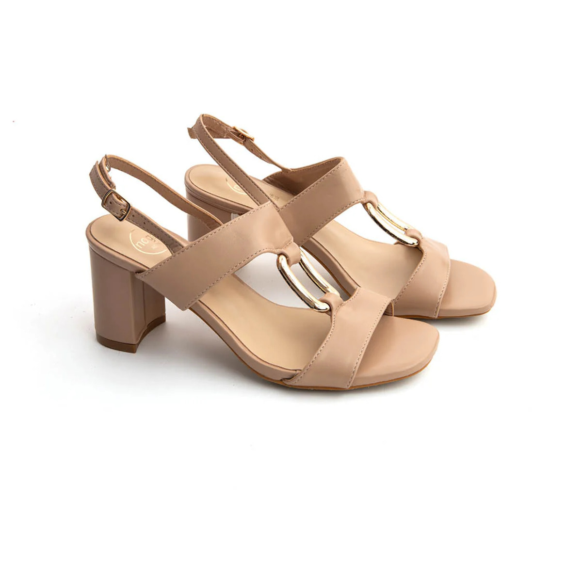Sandalo gold buckle con tacco quadrato - NUDE