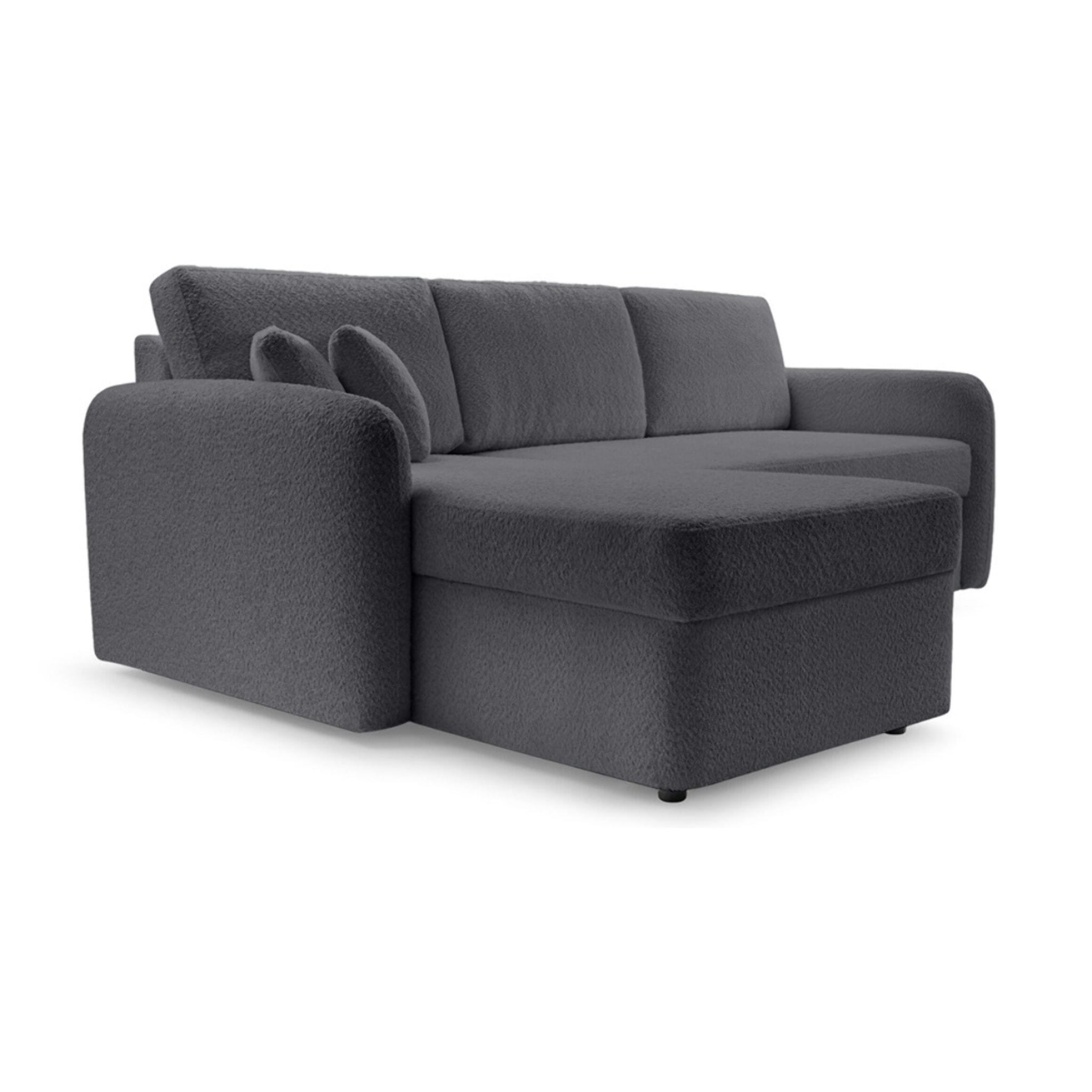 Pocatello - canapé d'angle réversible 4 places - convertible avec coffre - en tissu bouclette - Gris foncé