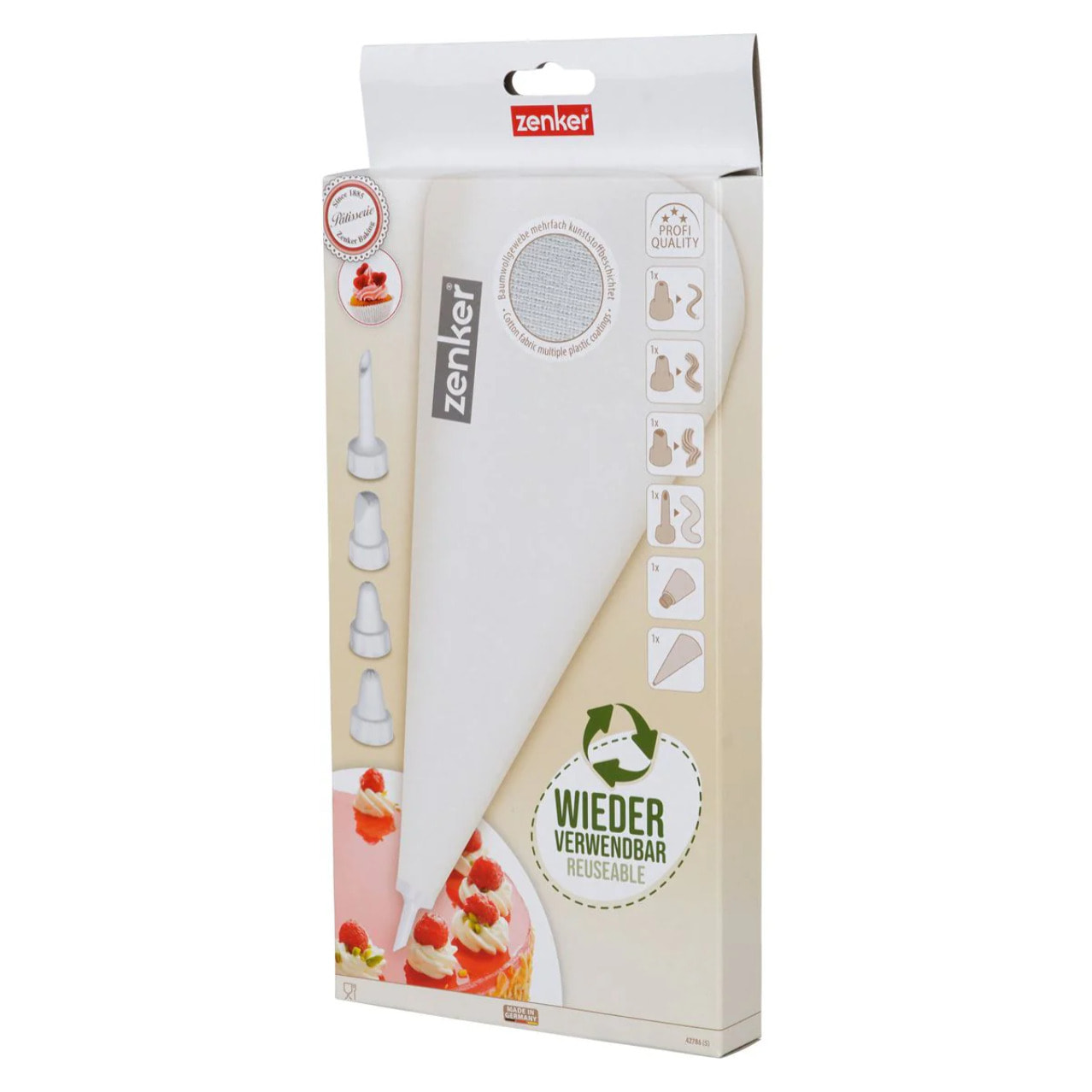 Ensemble de 2 Poches à douille réemployable et 4 embouts plastique 31 cm Zenker Smart Pastry