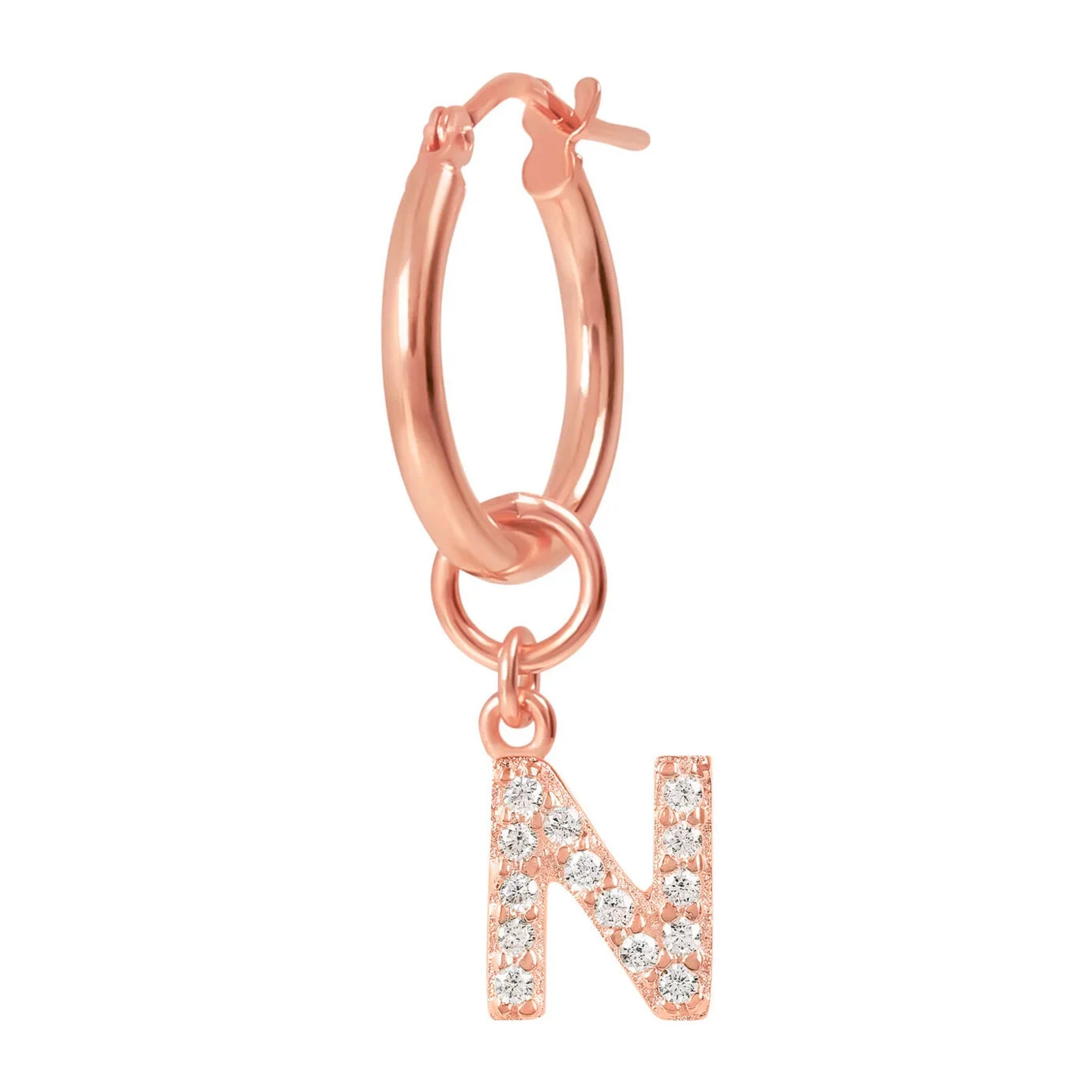 Orecchino a Cerchio con Ciondolo Lettera N in Pavé di Cubic Zirconia Blu