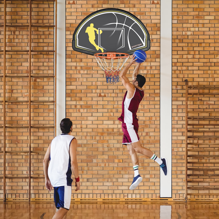 Panier de basket-ball mural avec ressort - panneau de basket à accrocher - visserie incluse - acier PE jaune noir