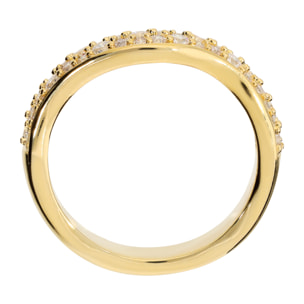 Anello Fedina Onda placcato Oro Giallo 18Kt con Pavé di Cubic Zirconia