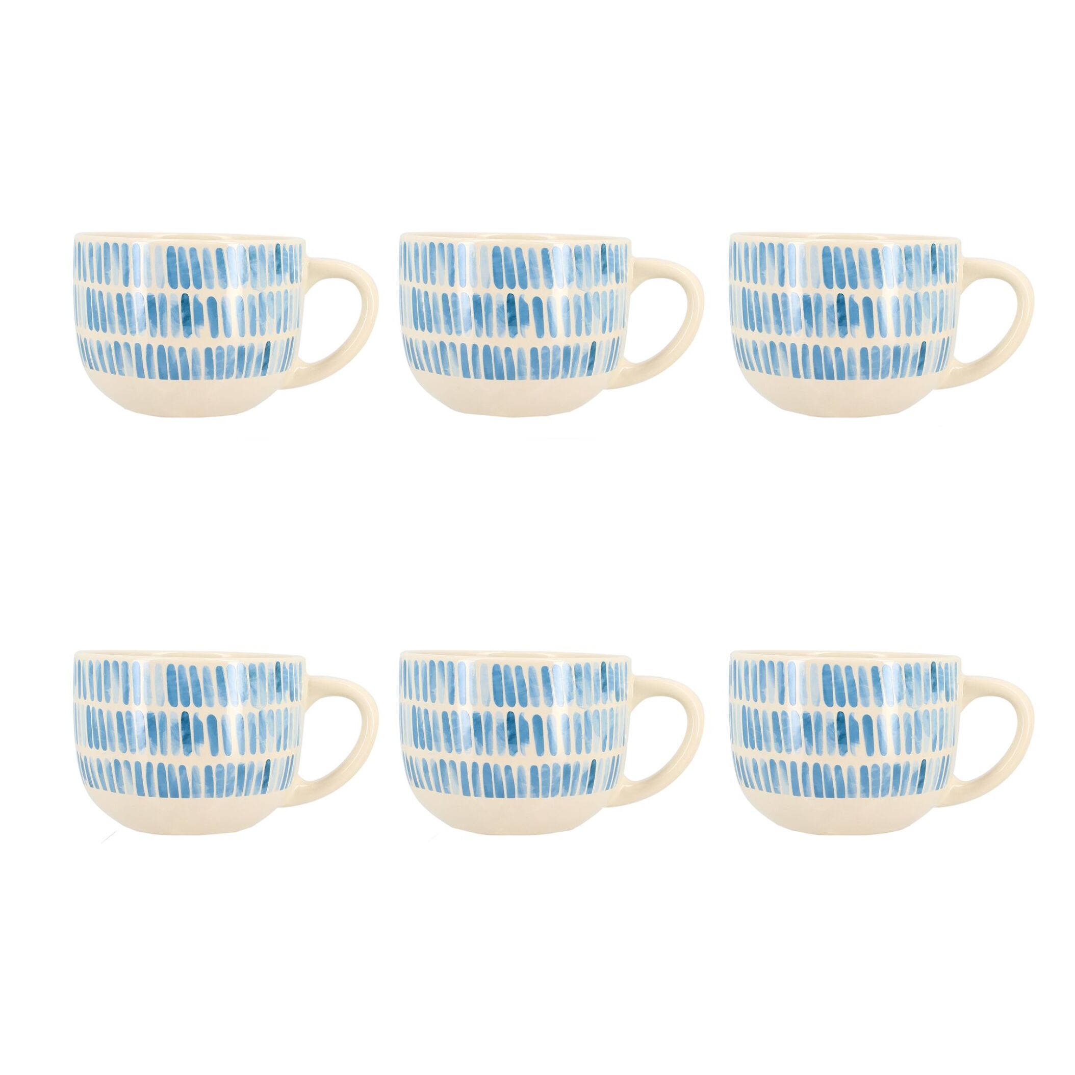 Lot de 6 jumbos 45cl en grès blanc et rayures bleues CORFU