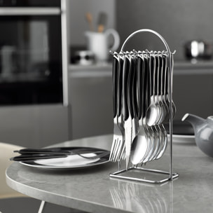 Solstice Nero - Posate da 24 pezzi su supporto