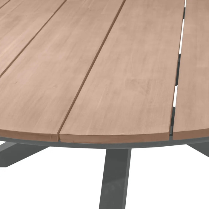 Table de jardin ronde "Oriengo" acacia  & graphite 8 places en aluminium traité époxy