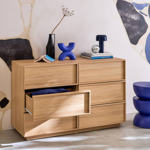 Commode de rangement effet bois 6 tiroirs naturel L 120 x P 43 x H 75cm - Kuba