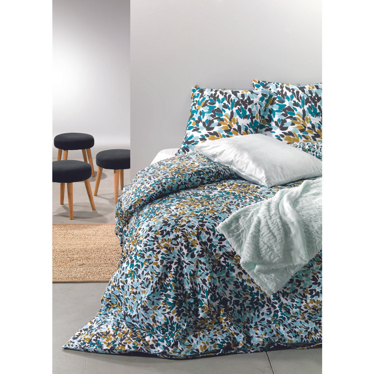 Parure De Couette 3pcs avec Taies oreiller 100% Coton Bio 57 Fils/cm2-telma