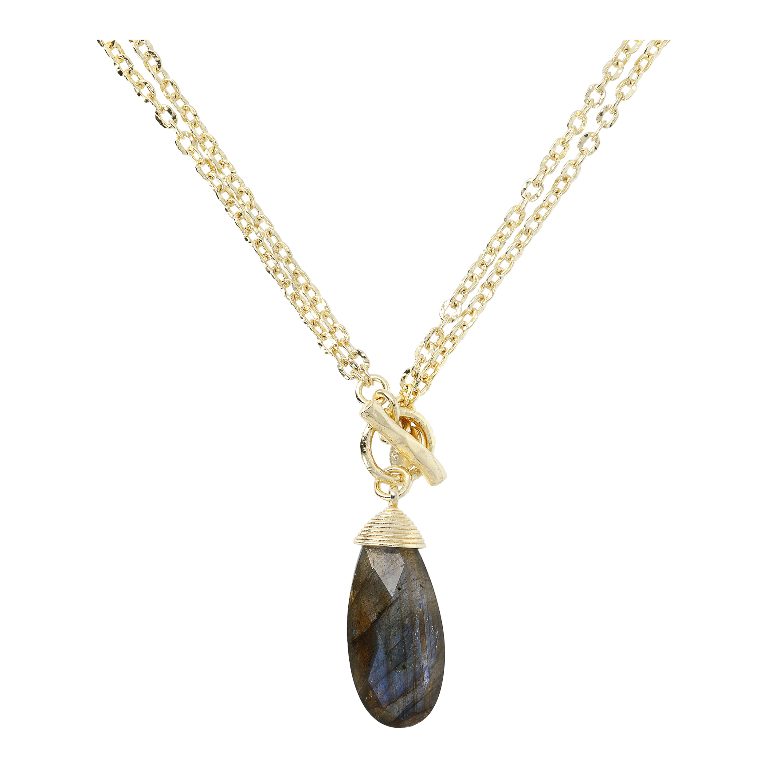 Collana Lunga Multifilo Catena Forzatina con Pendente Goccia in Pietra Naturale Labradorite