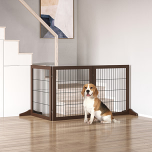 Barrera para Perros de 3 Paneles Barrera de Seguridad para Perros con Estructura de Madera y Patas de Apoyo para Pasillo Escalera 185x36x71 cm Marrón