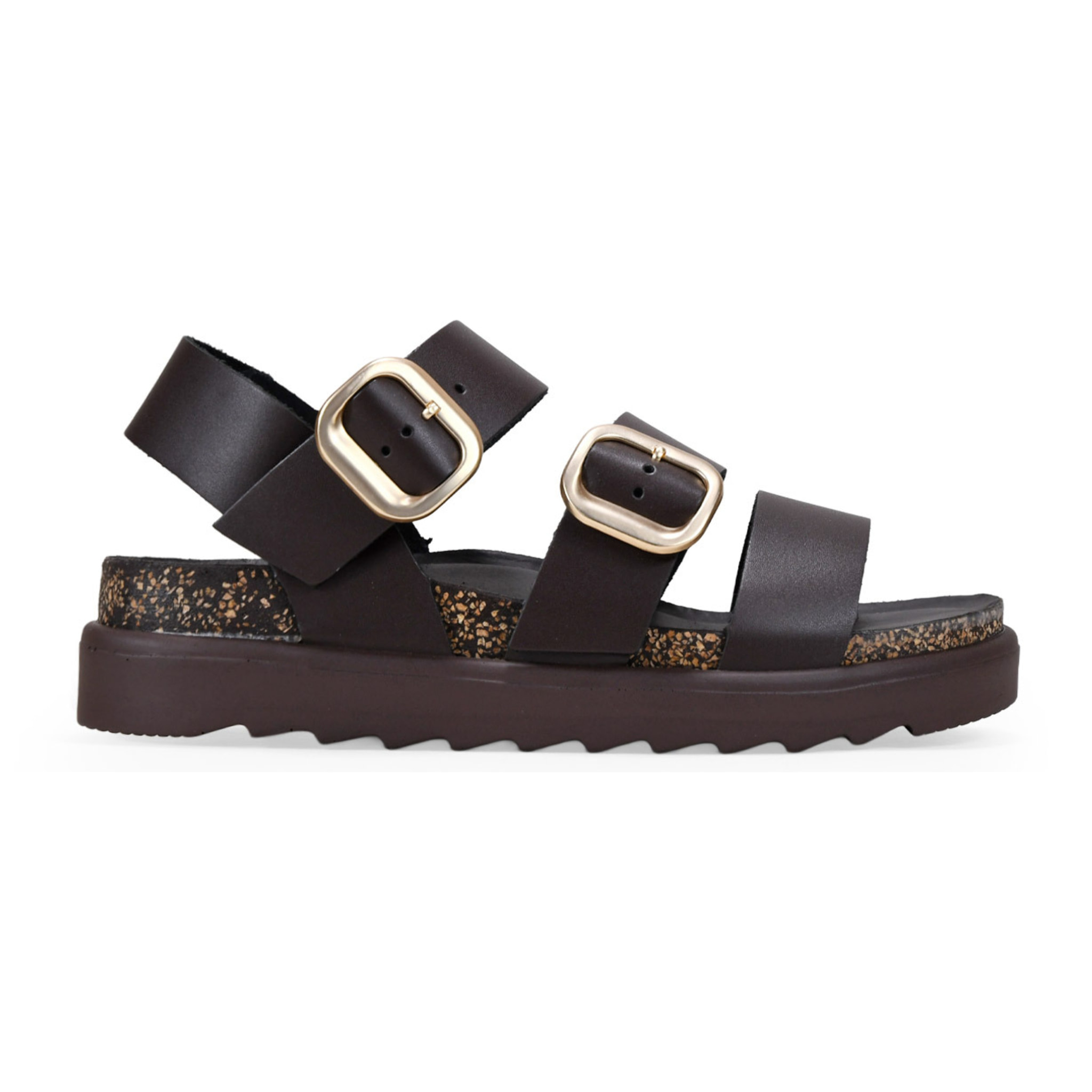 Sandalias de cuña marrones en piel con hebillas