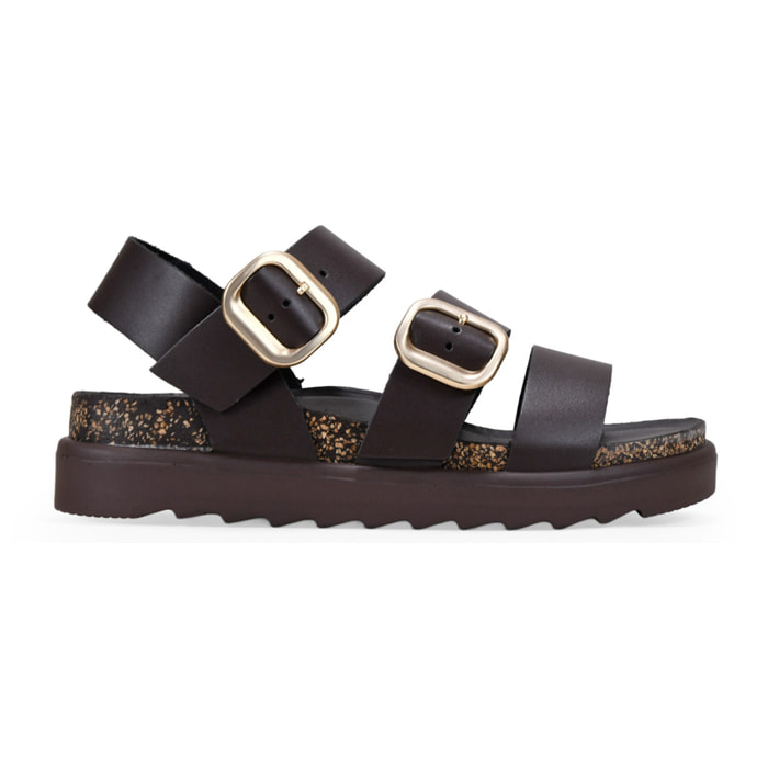 Sandalias de cuña marrones en piel con hebillas