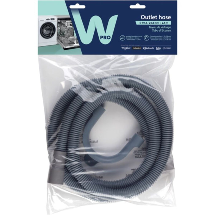 Tuyau de vidange WPRO TVS259 droit vers droit 2.5m