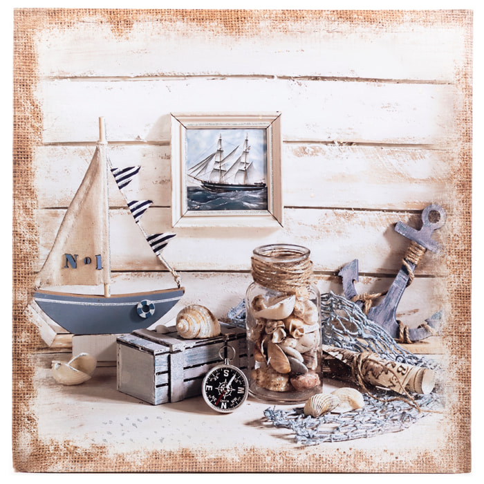 Quadro 60x60 design natura morta marina con ancora.