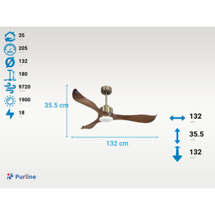 Ventilateur de plafond Réversible  Thermostat Dimmable Wifi Moteur à courant continu Toits en pente Télécommande Lumière à trois tons Adaptateur 2/3 Lames