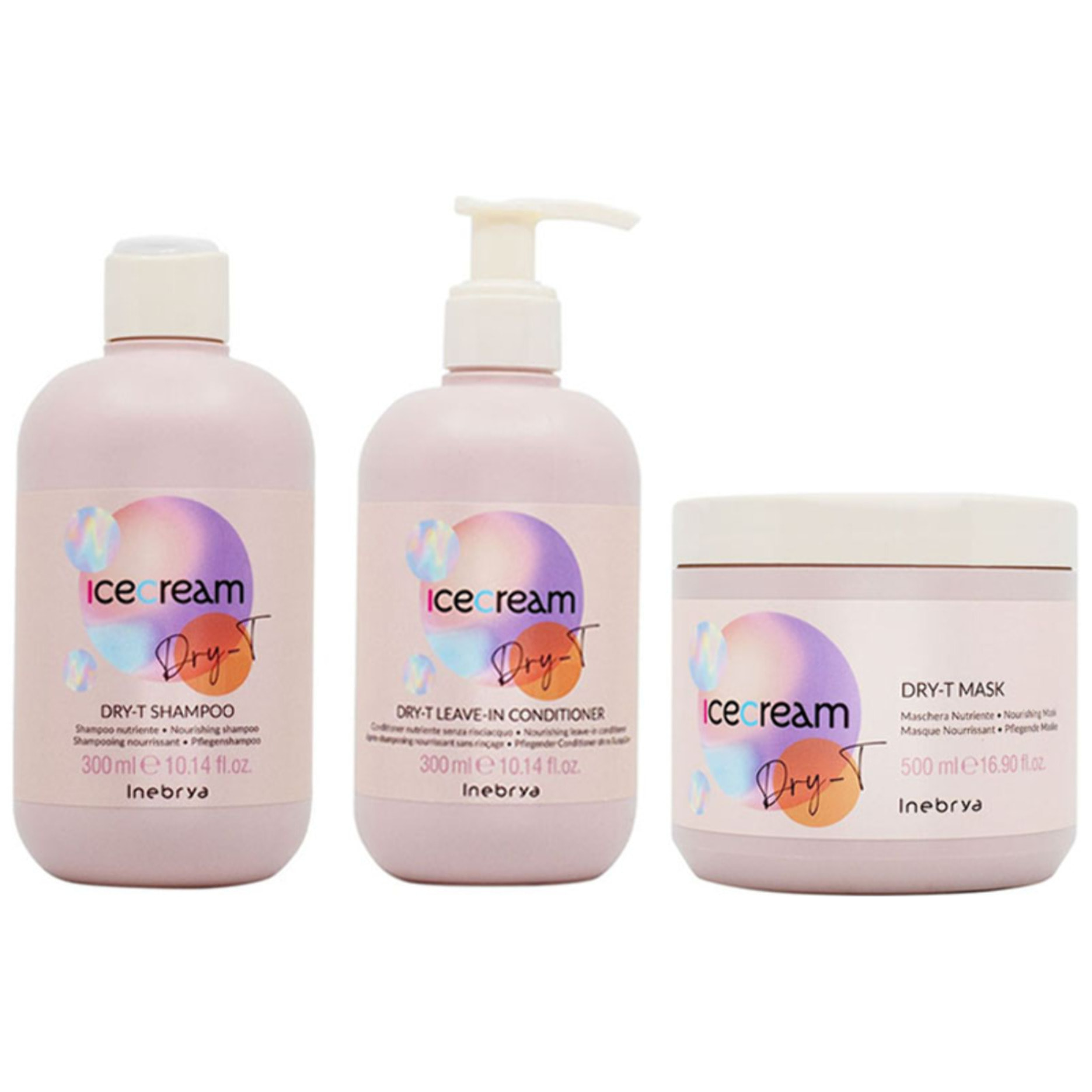 INEBRYA Kit Ice Cream Dry-T Shampoo 300ml + Conditioner 300ml + Maschera 500ml