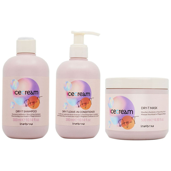 INEBRYA Kit Ice Cream Dry-T Shampoo 300ml + Conditioner 300ml + Maschera 500ml