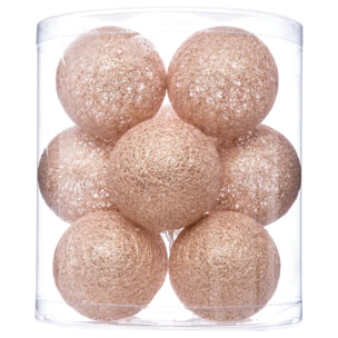 Guirlande LED enfant "Glitter" - 10 boules - coton et cuivre - rose - L175 - 5 cm