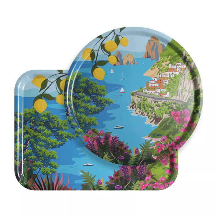 Plateau bois imprimé multicolore Capri ete