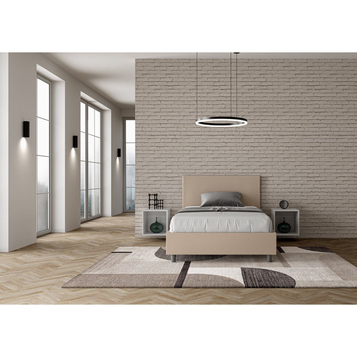 Letto una piazza e mezza contenitore imbottito 120x210 similpelle tortora Adele