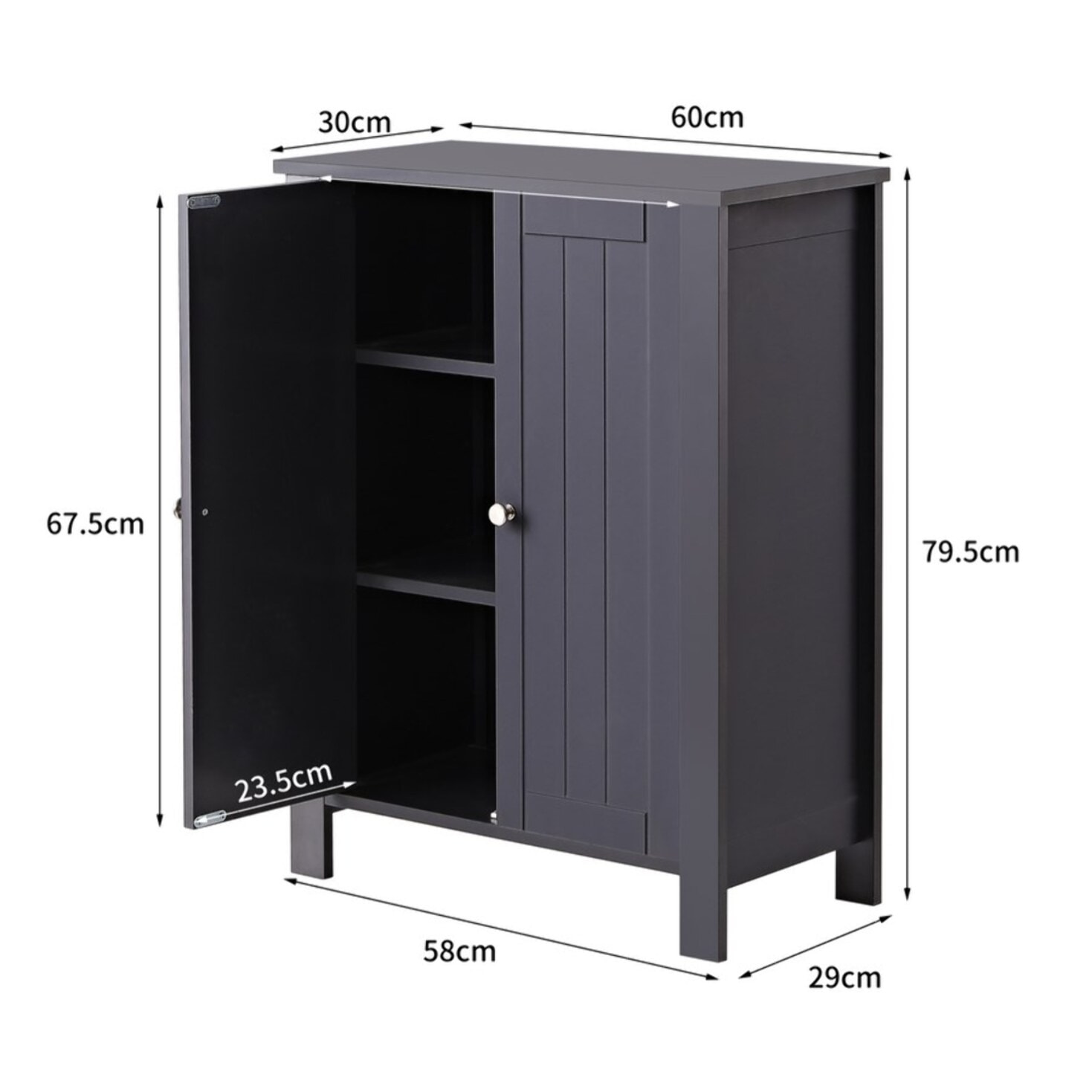 Mobiletto da bagno 2 ante grey 60x30x80 cm -Sarah