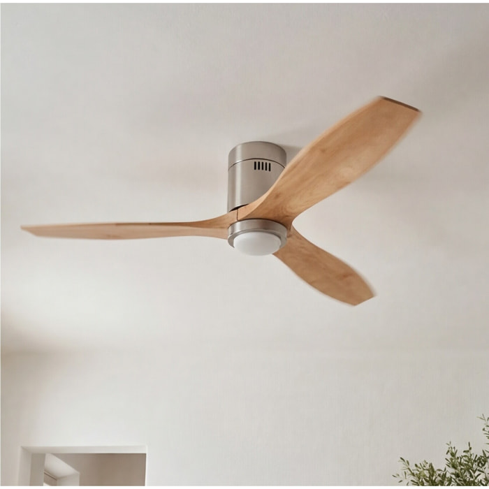Forlight STEM | Ventilador Diametro 1370mm | Selección de temperatura de color | Color niquel satinado | Palas acabado de madera clara
