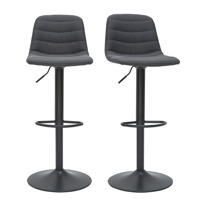 Tabourets de bar réglables pivotants 360° tissu et métal gris foncé (lot de 2) SAURY