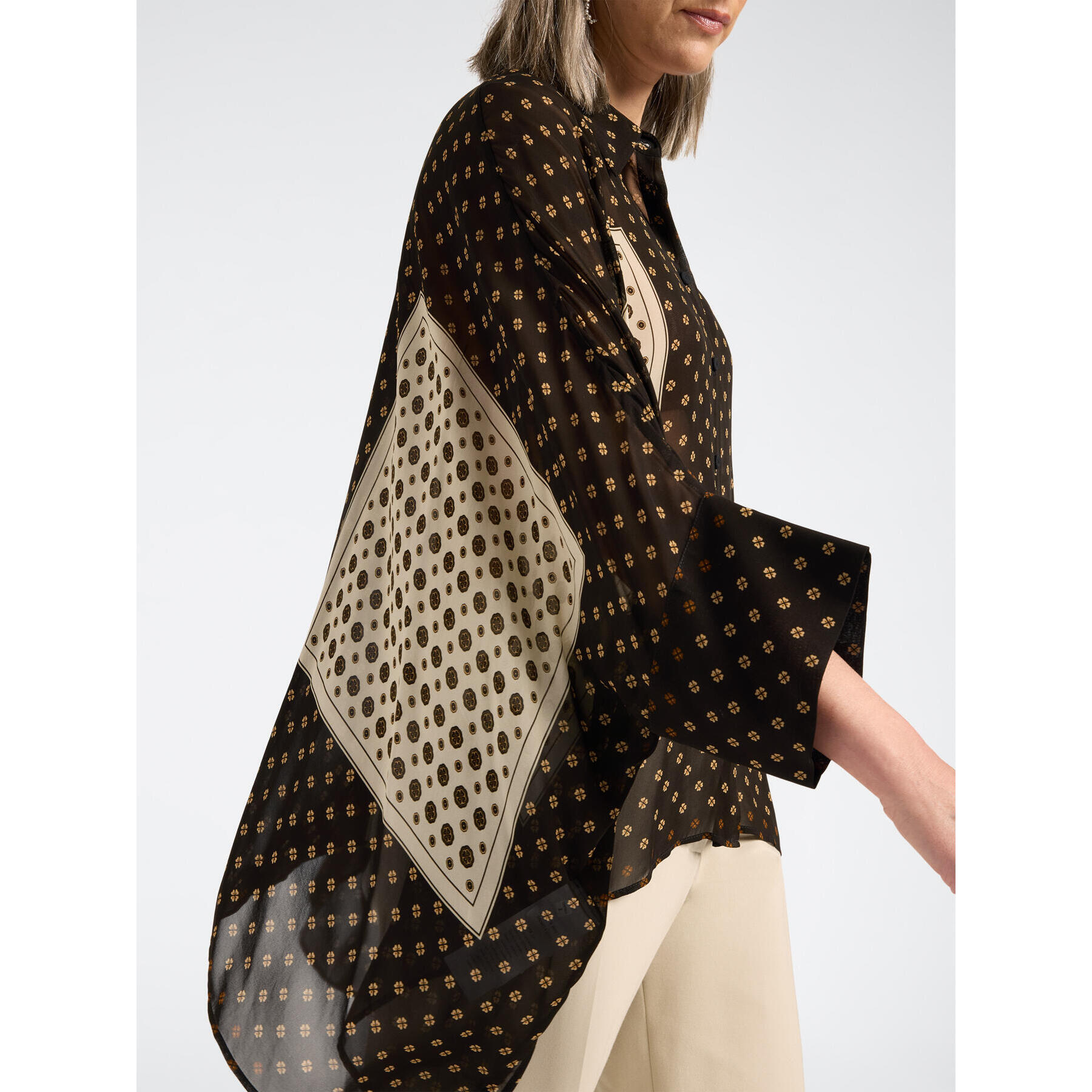 Elena Mirò - Camicia ampia in georgette stampata - Nero