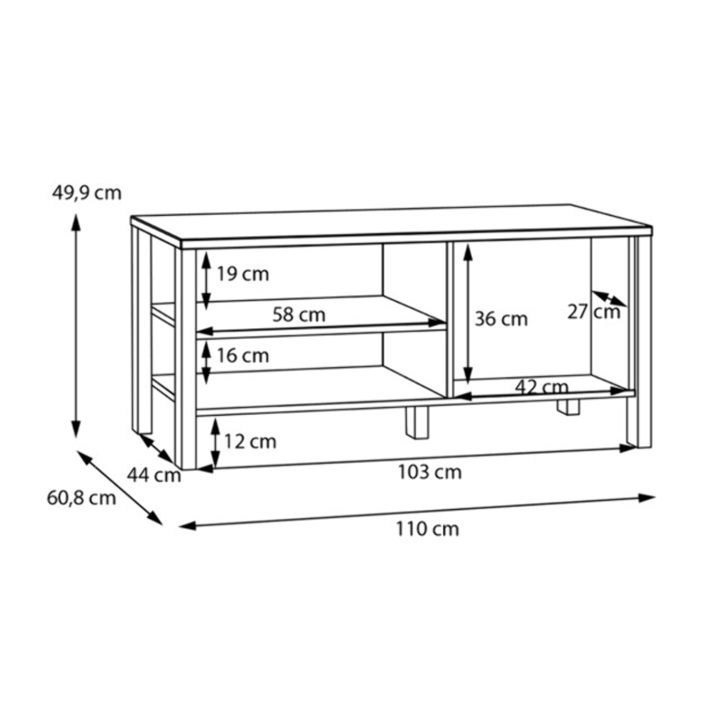 Table basse L110 cm 2 niches 2 portes décor gris clair - BOLERO