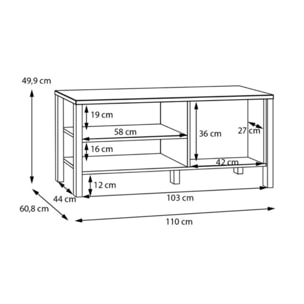 Table basse L110 cm 2 niches 2 portes décor gris clair - BOLERO