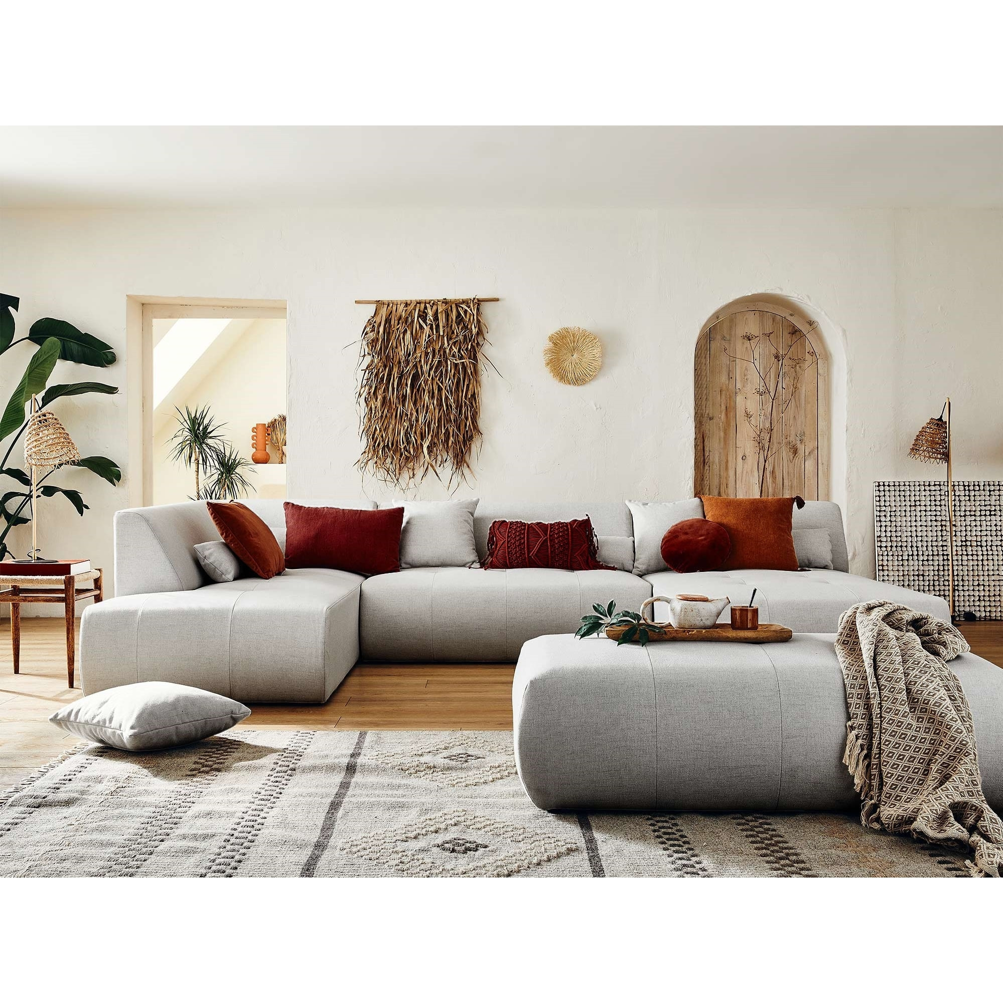 Onyx - canapé modulable panoramique d'angle gauche 7 places - en tissu - Gris clair