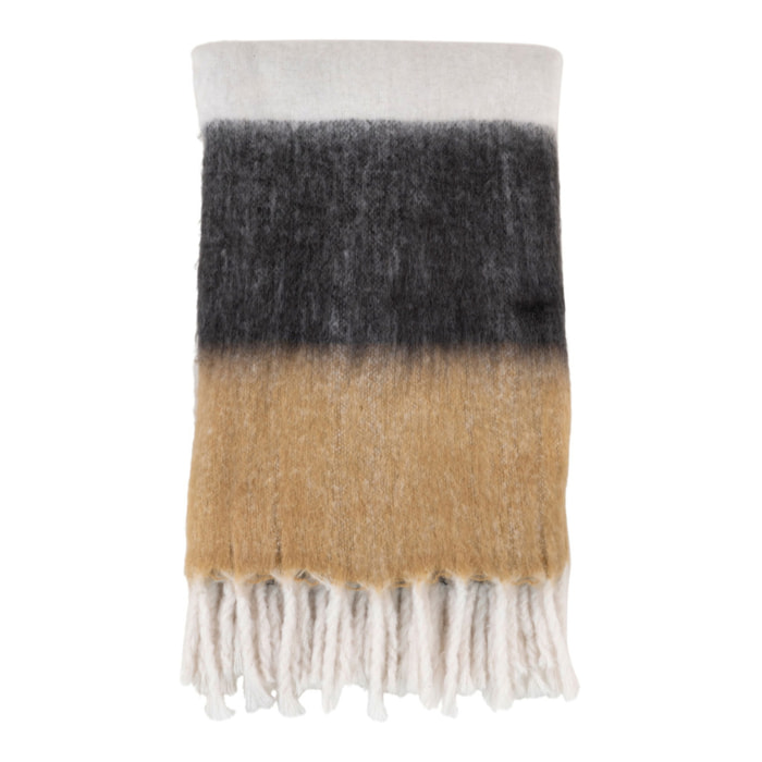 Sintra Plaid in Lana e Poliestere Bianco Grigio Marrone con Frange