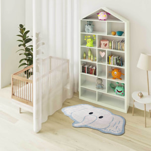 CANDY Alfombra infantil lavable con forma elefante blanco, 75x120 cm