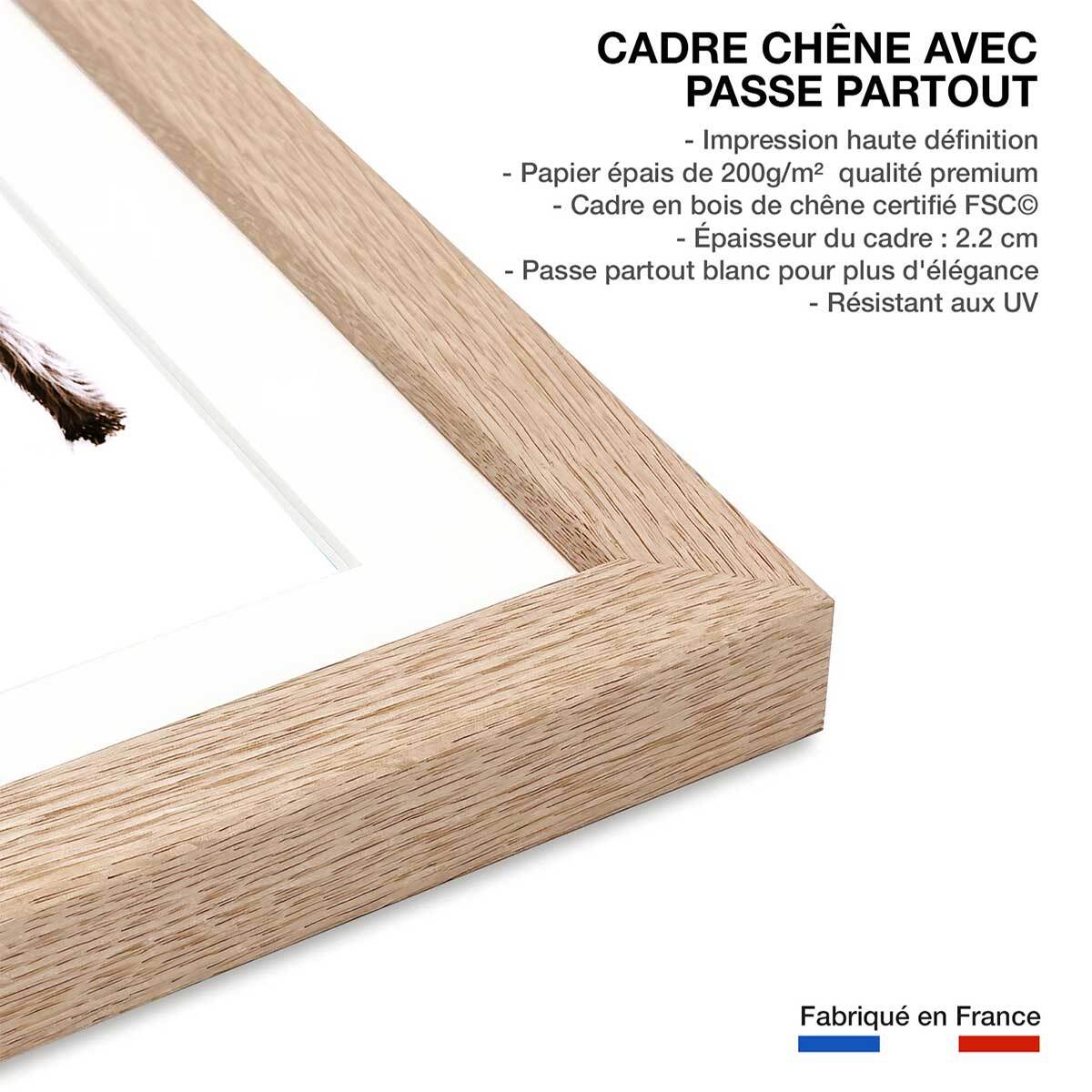 Affiche enfant jumelles en beige  Affiche + cadre en bois - Chêne
