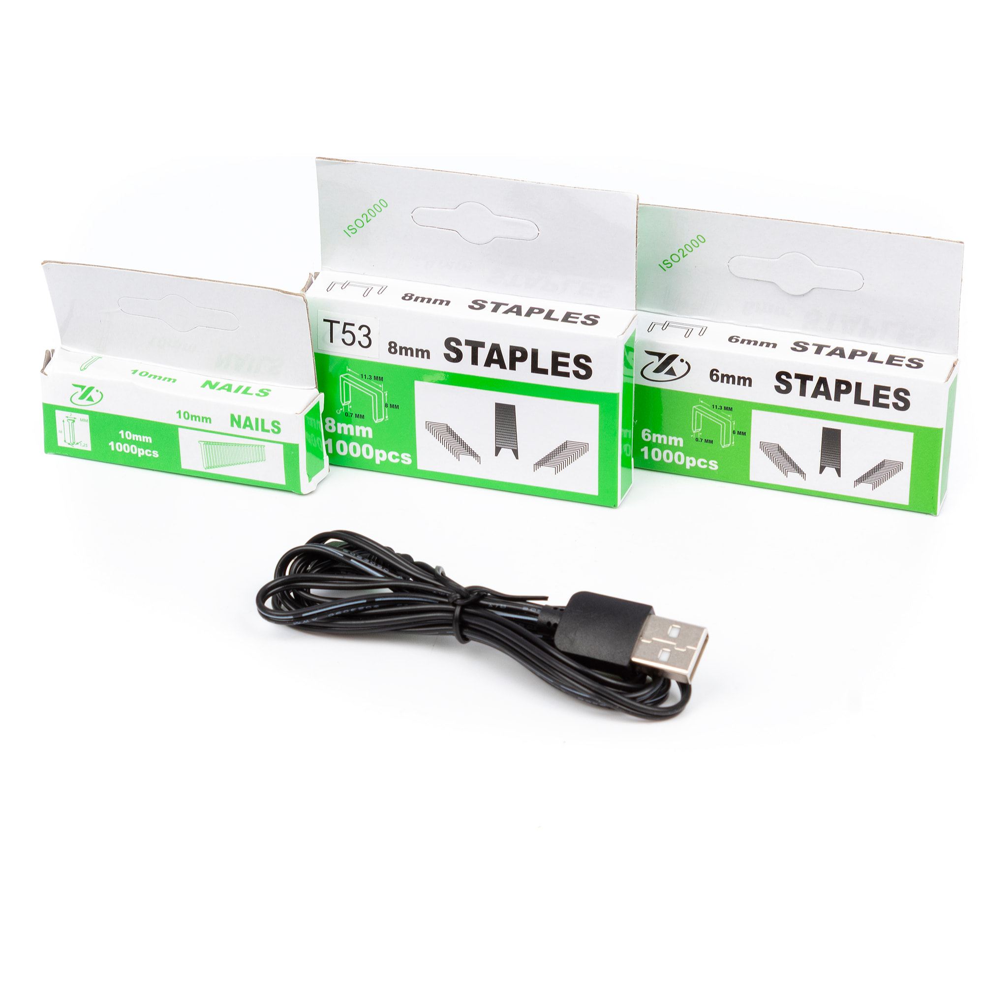 Pistola grapadora eléctrica sin cable 4.2V. 30 grapas/minuto. Incluye 2000 grapas y 500 clavos.