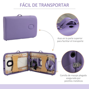 Camilla de Masaje Plegable 182x60cm Portatil Fisioterapeuta 2 zona + BOLSA Morado