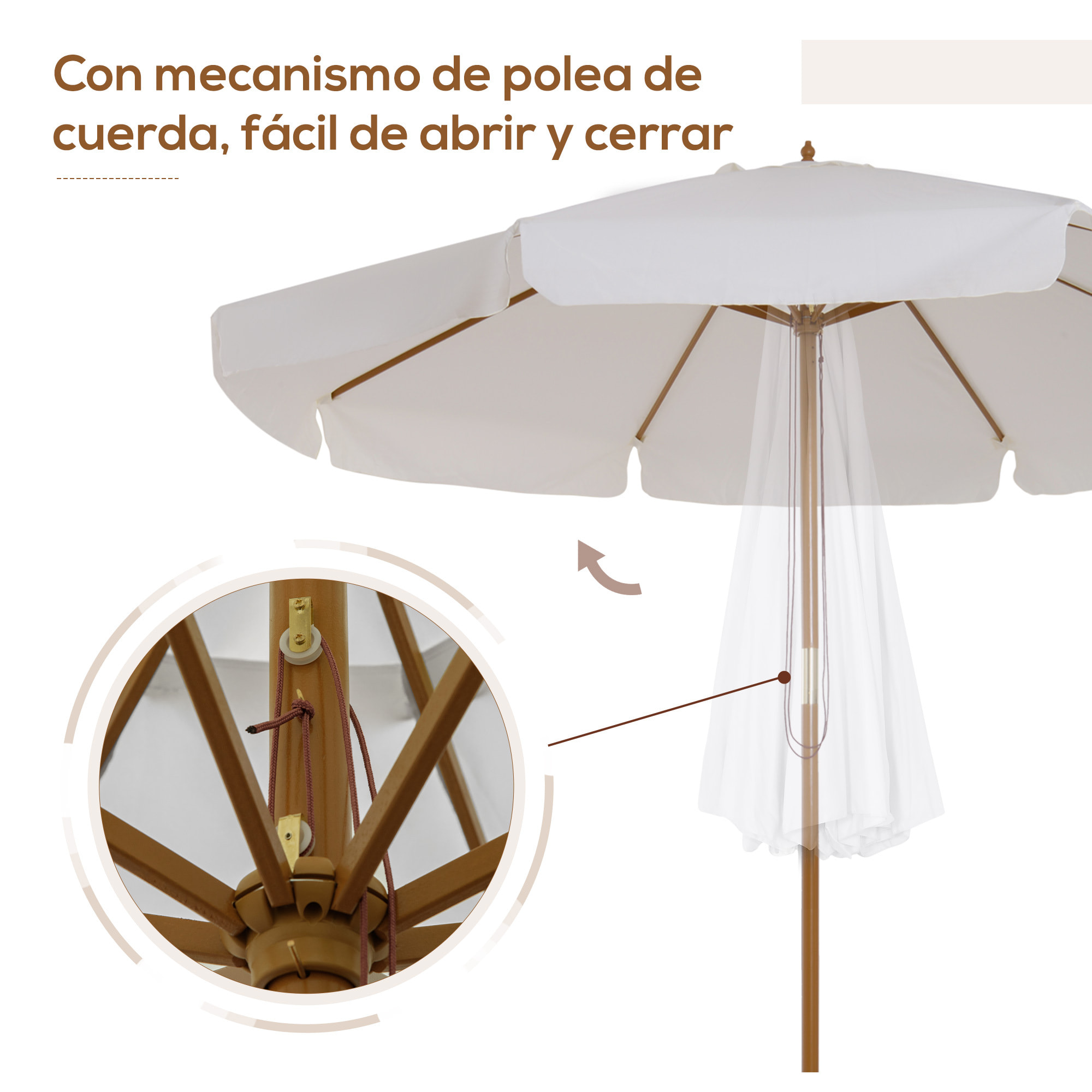 Sombrilla de Jardín Ø325x250 cm con Sistema de Polea Techo de Ventilación Beige