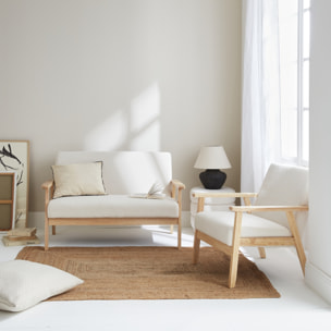 Banquette 2 places + fauteuil 1 place bois d'hévéa, de peuplier et bouclette ISAK